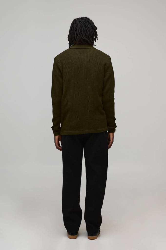 Regular Fit Collared Knitted Shirt | Khaki | Size Medium