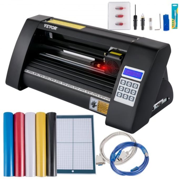 VEVOR Vinyl Snijplotter, 375 mm Snijplotter Machine, LED Desktop Vinyl Cutter Plotter, Semi-automatisch met Ingebouwd Optisch Oog en Lasergeleiding, Compatibel met Signmaster-software voor Windows-systeem