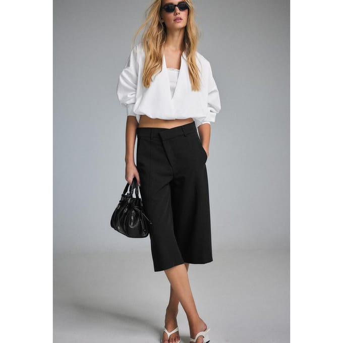 Stradivarius Bimateriële ballonblouse  Wit S