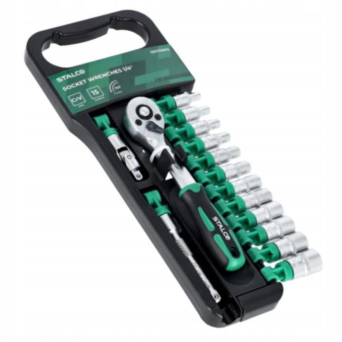 15-delige 1/4" doppenset met ratel van CrV-staal