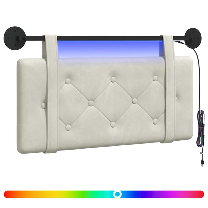 vidaXL - Hangend - hoofdbord - Met - LED-verlichting - Crèmekleurig - Fluweel