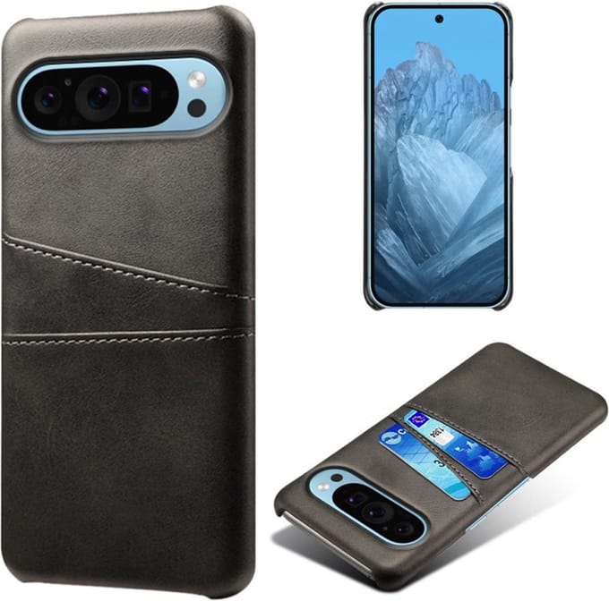 Back Cover met Opbergvakjes + Glas Screenprotector voor Google Pixel 9 / 9 Pro _ Zwart