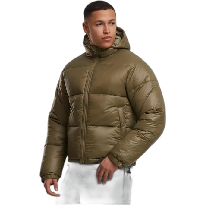 Urban Classics - Shiny With Hood Gewatteerd jack - L - Olijfgroen