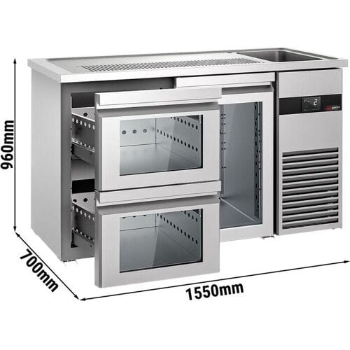 GGM Gastro Bierkoeling PREMIUM - 1550x700mm - 1 glazen deur & 2 laden zilver