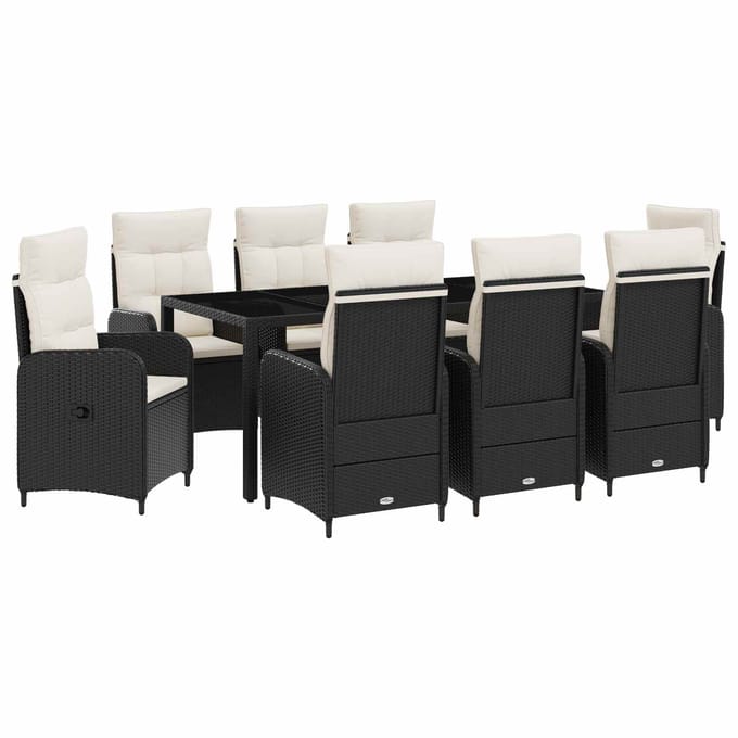 vidaXL - Buiten - Eettafel - Set - 9 - st - Zwart - en - Crème - Wit - poly - rattan