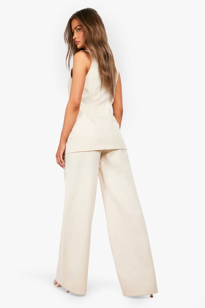 boohoo Dames Getextureerde Broek met Wijde Pijpen | Zand | Maat: 36