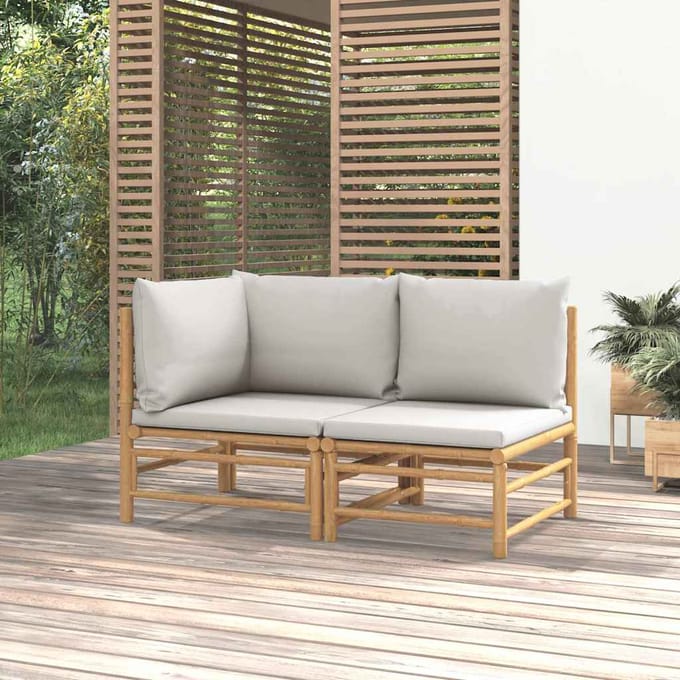 vidaXL - 2-delige - Loungeset - met - kussens - bamboe - lightgrijs