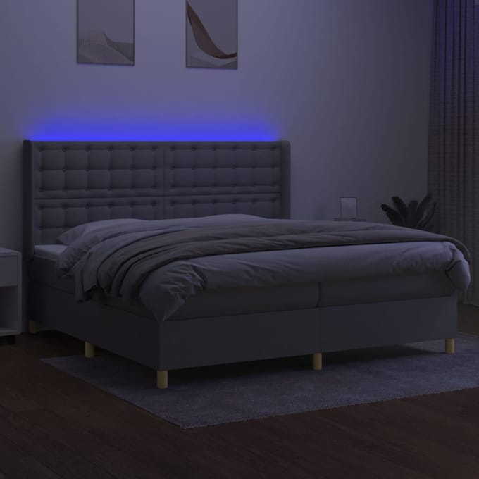 vidaXL - Boxspring - met - matras - en - LED - stof - lichtgrijs - 200x200 - cm