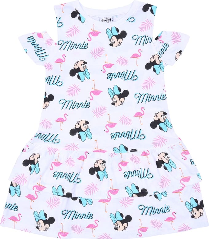 Wit met roze Minnie-jurkje met volants van DISNEY
