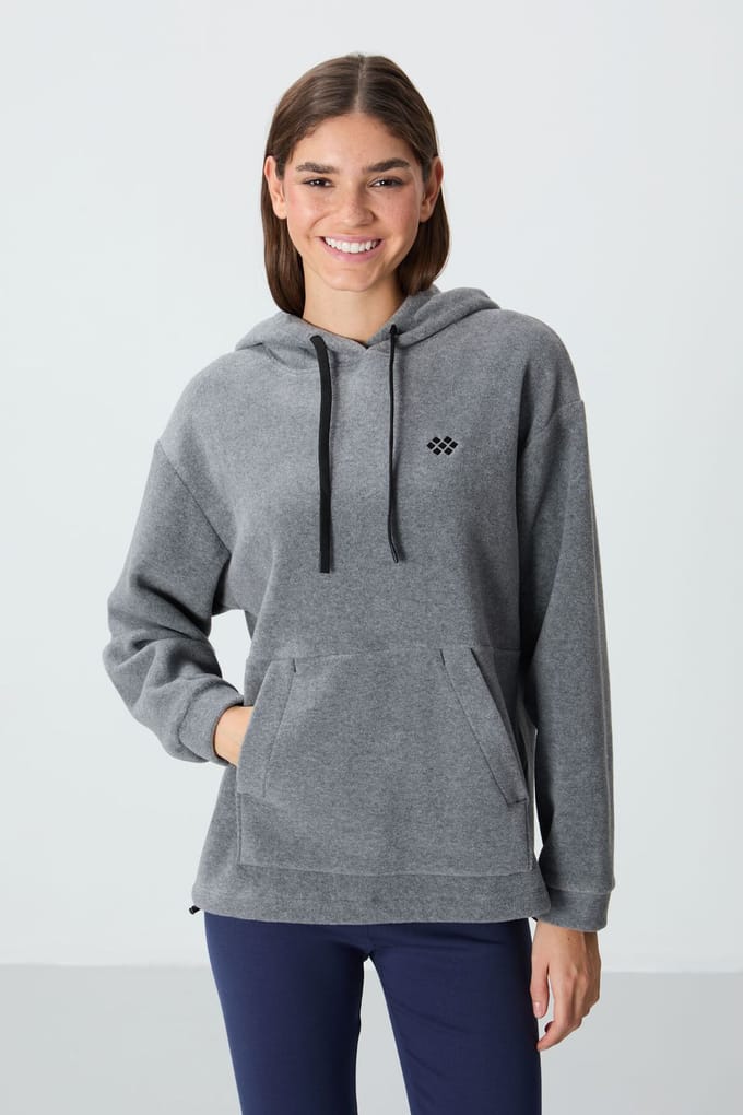 Oversized Pluchen Hoodie Met Borduurwerk