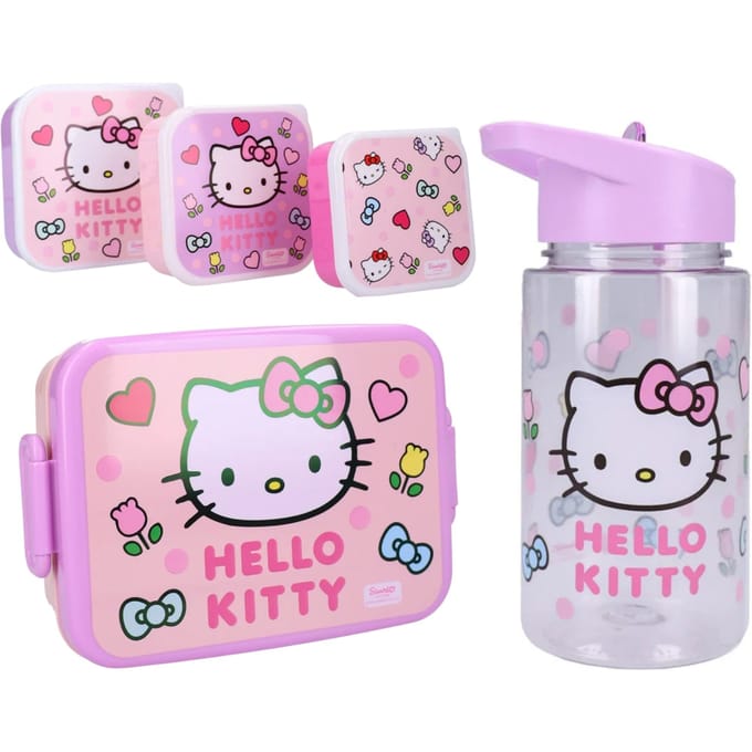 Hello Kitty Lunchset - Lunchbox - Drinkfles - 3 Snackboxen - Meerkleurig