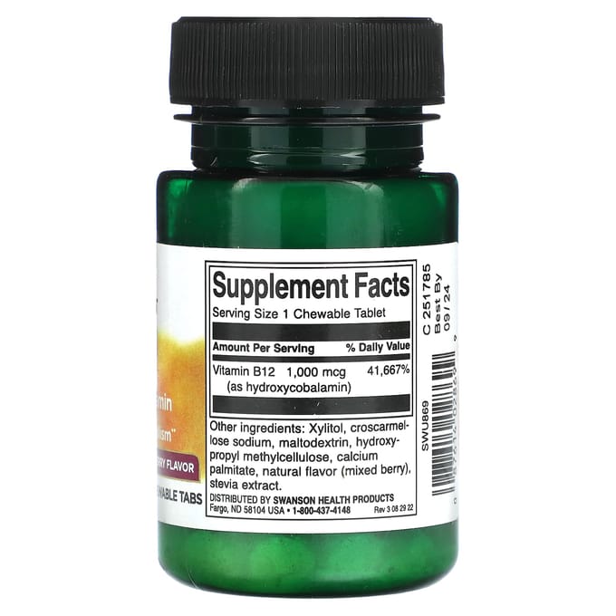 B12 Hydroxocobalamine, Gemengde Bes, 1.000 mcg, 60 Kauwtabletten
