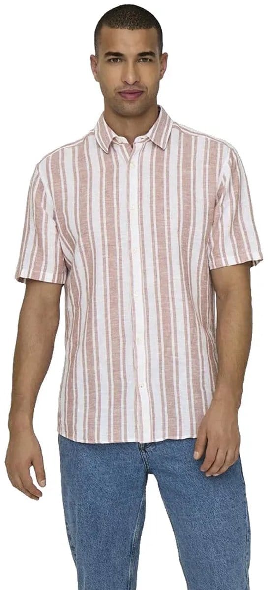 ONLY&SONS - ONSCAIDEN LIFE SS MIX STRIPE LINEN SHIRT - Heren - Overhemden