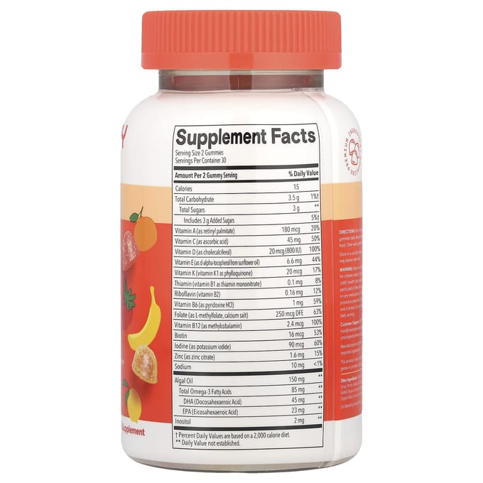 Kinderen Plus, Multi & Omega Gummies, Citroen, Sinaasappel, Aardbei Banaan, 60 Gummies