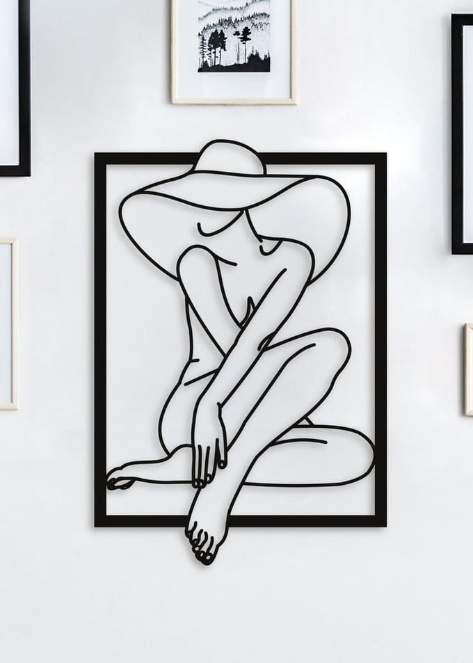 Wanddecoratie | Woman with hat in frame - L (41x60cm)