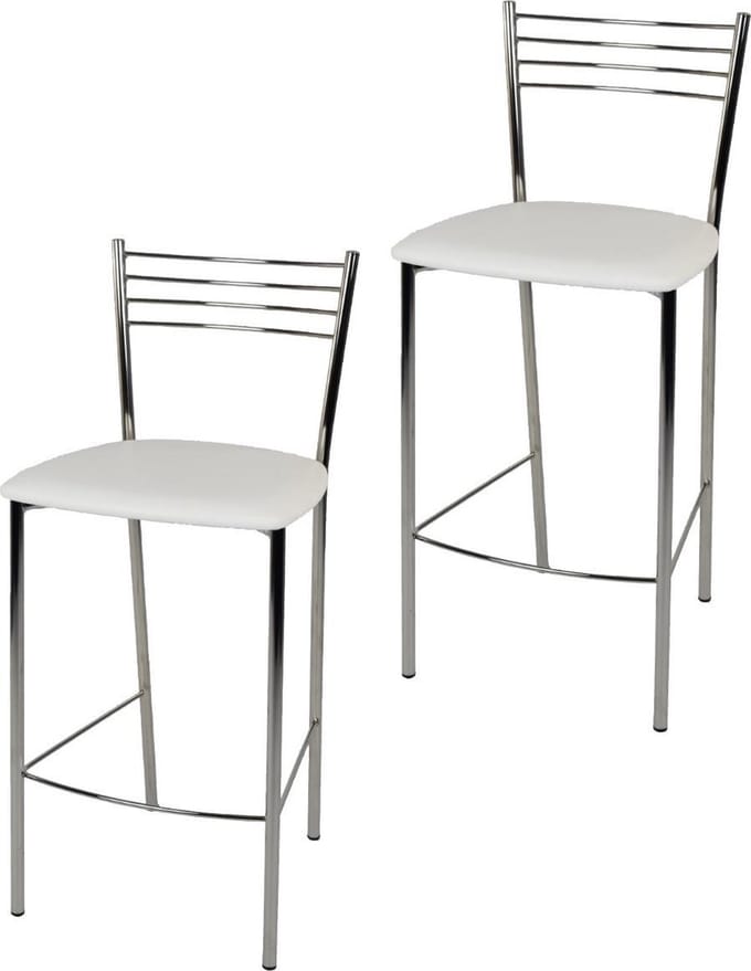 Tommychairs Elena - Eetkamerstoelen - Set van 2 - Chroom & Wit - Kunstleer