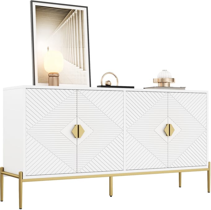 Clruro Dressoir - 162 x 40 x 80 cm - met deuren en reliëffront - PB + MDF - Wit