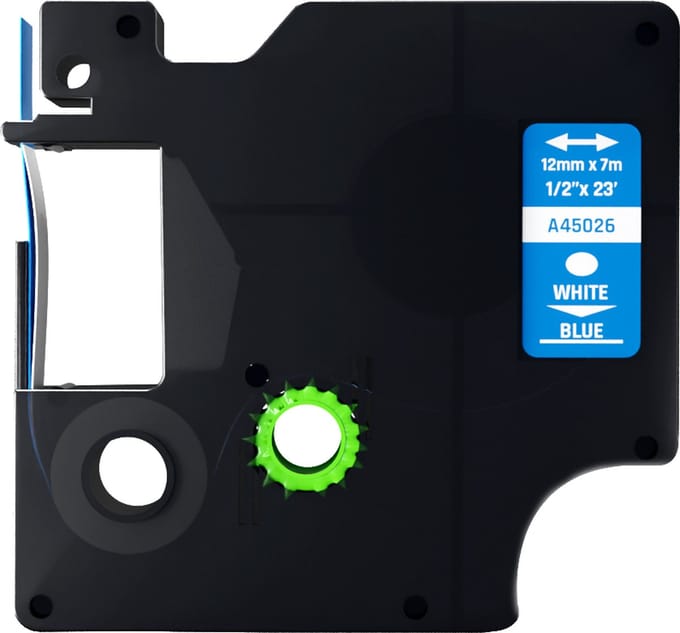 Dymo D1 Compatible 45026 tape - Wit op blauw - 12 mm x 7 m - Lettertape