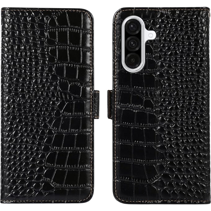 Mocaa Samsung Galaxy A56 Croco Book Case Leer Zwart