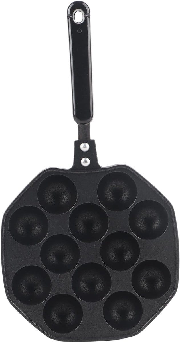 Takoyaki Pan - Octopus Bal Pan - Thuis Snacks Maken - 12 Holtes Gietijzer - 36 cm Lengte - Zwart
