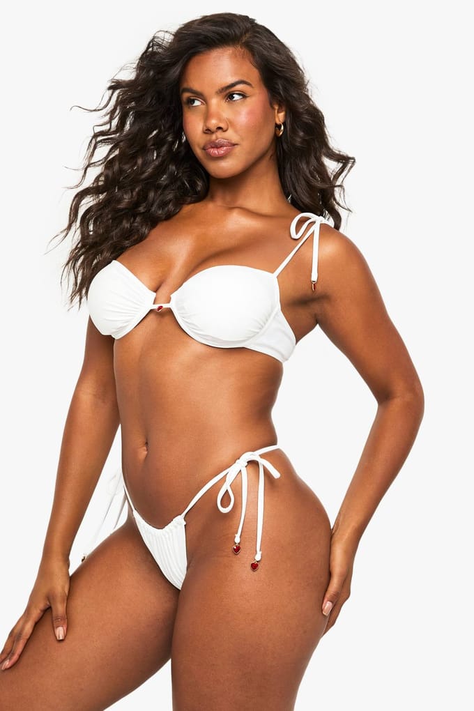 boohoo Dames Premium Bruids Bikini Top met Hartversiering en Beugels | White | Maat: 6