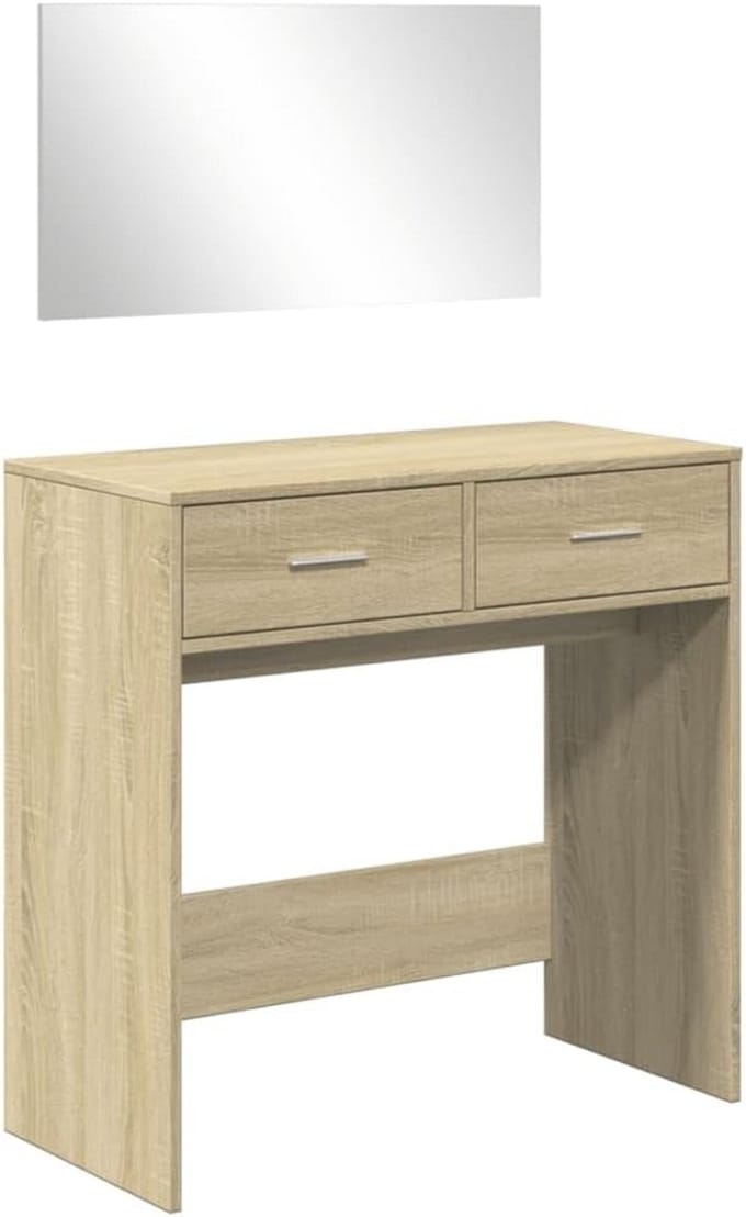 Make-uptafel met Spiegel en Opbergruimte - Sonoma Eiken - 80x39x80 cm