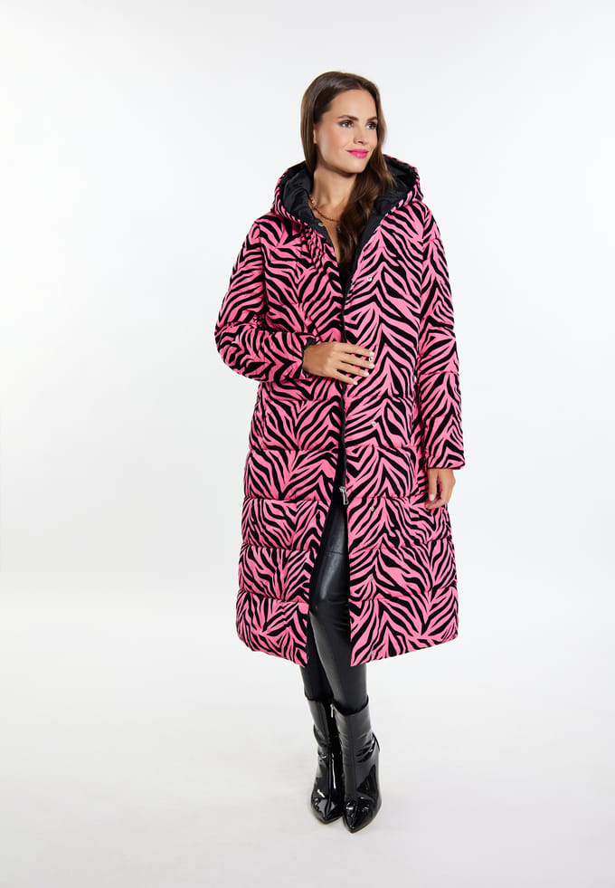 Faina Lange gewatteerde jas Dames Roze zebra