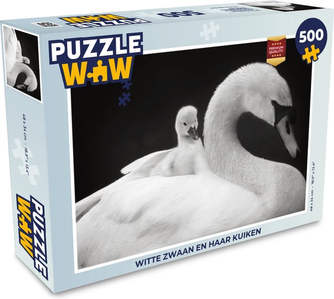 Puzzel Witte zwaan en haar kuiken - Legpuzzel - Puzzel 500 stukjes
