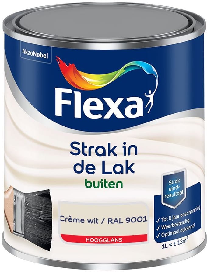 Flexa - Strak In De Lak Buitenlak Hoogglans - Crème Wit / Ral 9001 - Mengverf - 1 L