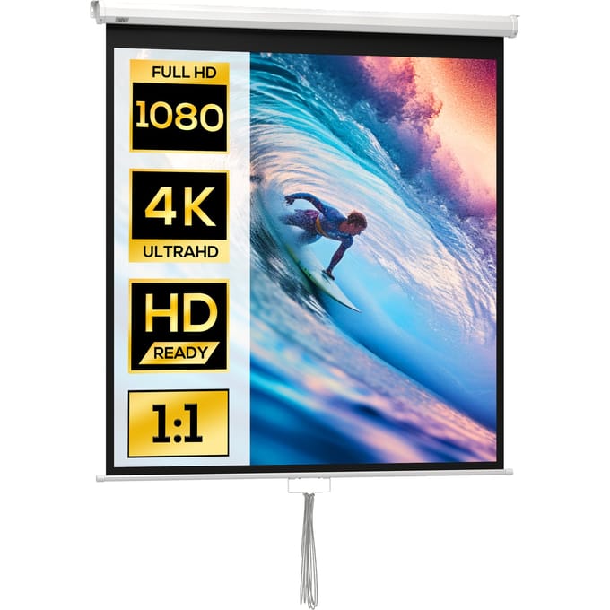 Draagbaar projectiescherm 85 inch 1:1 formaat voor binnen en buiten thuisbioscoop terras 146 x 146 cm wit