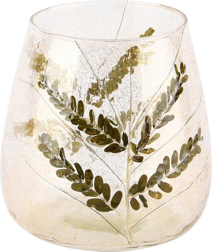 Dekoratief | Theelichthouder 'Green Sprigs', transparant, glas, 11x11x11cm | A248043