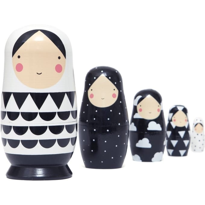 Petit Monkey nesting dolls zwart wit