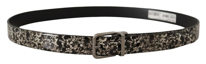 Geprinte Leren Riem Zwart en Wit