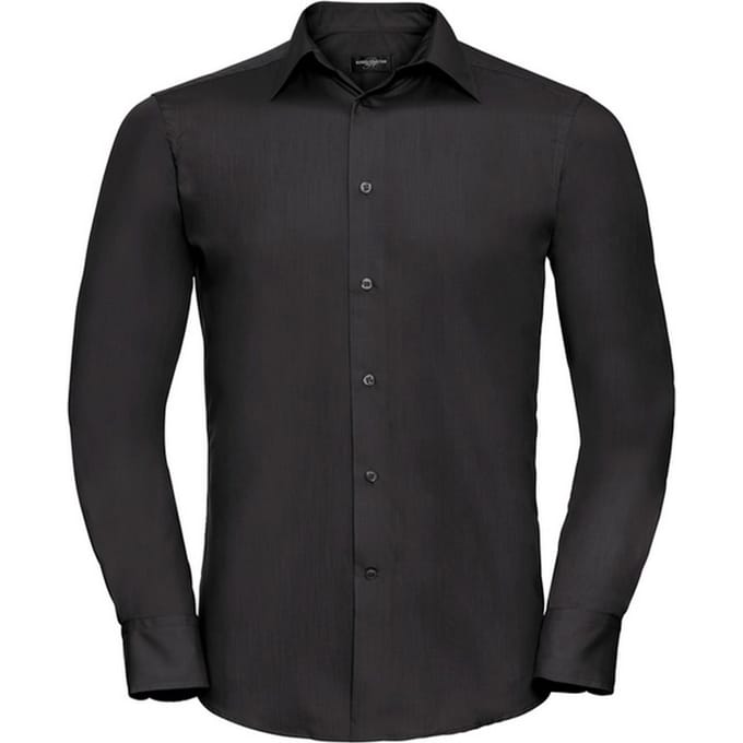 Russell Collection Heren Poplin Getailleerd Overhemd met Lange Mouwen (Zwart)