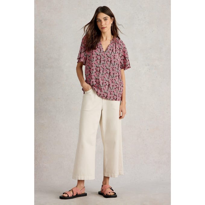 White Stuff Sophia Crinkle Top Pink Print Größe: 22 | Blusen Outlet | Damen | Rosa