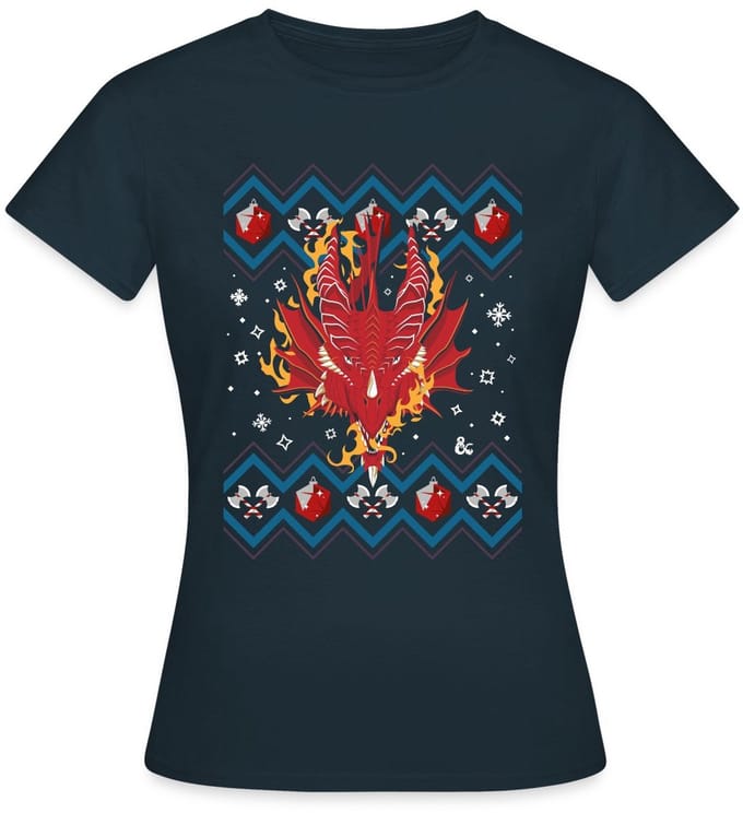 Dungeon & Dragons DND Drakenkop Ugly Christmas T-Shirt Dames