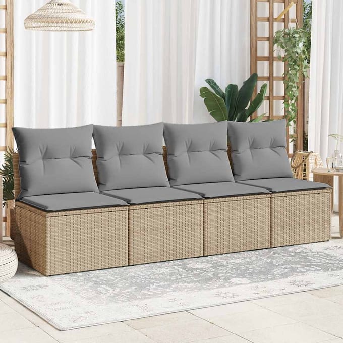 vidaXL - Tuinbank - 4-zits - met - kussens - poly - rattan - beige