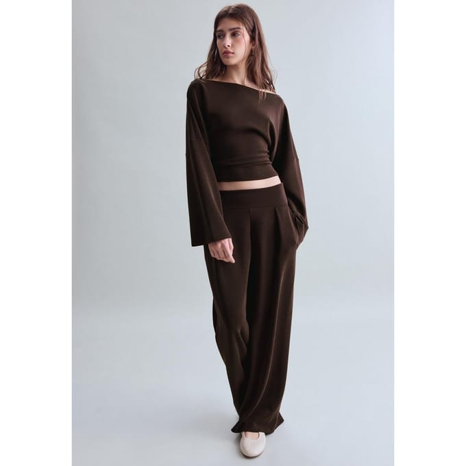 Stradivarius Asymmetrische soft touch sweater met plooien  Bruin L