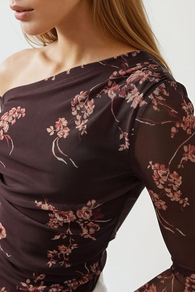 Asymmetrische Kraag Tulle Blouse