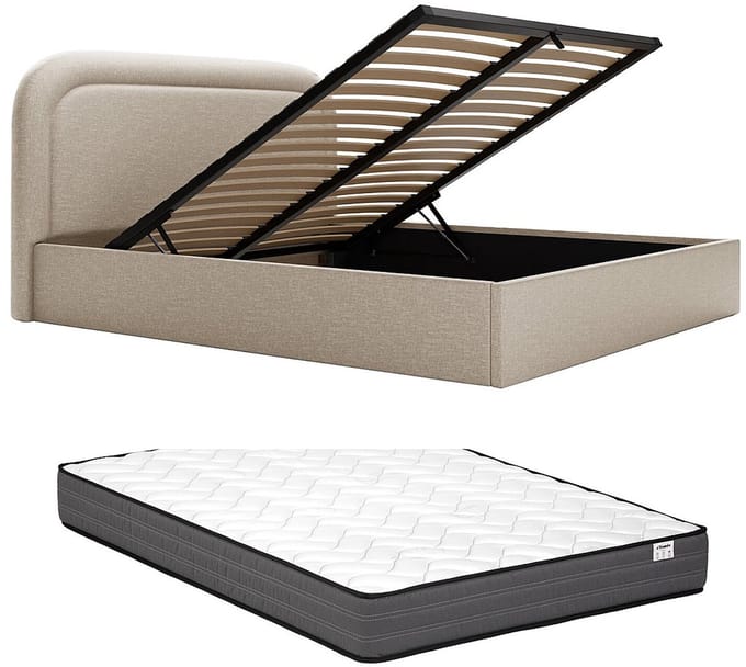 Vente-unique Bed met opbergruimte stof beige 140 x 190 cm