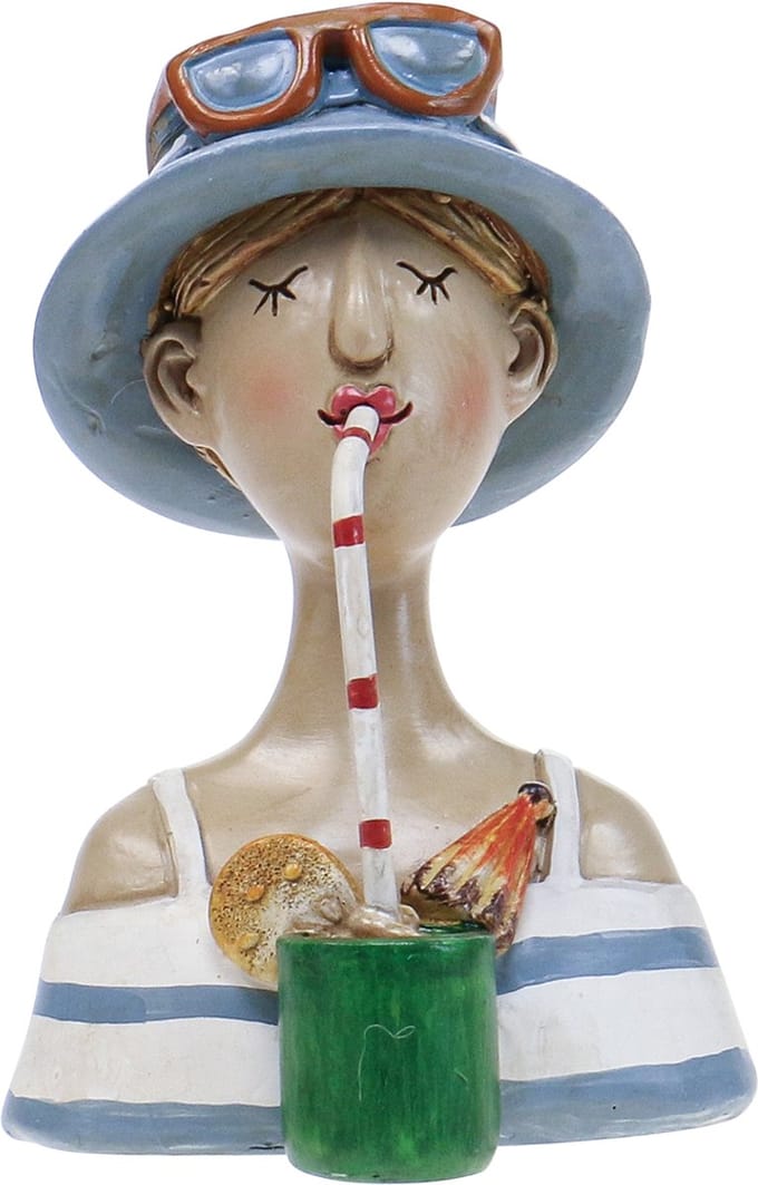 Vrouwelijke buste cocktail blauw witte decoratieve figuren H10,5cm 2st