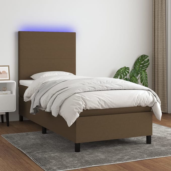 vidaXL - Boxspring - met - matras - en - LED - stof - donkerbruin - 80x200 - cm