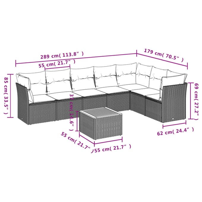 vidaXL - 8-delige - Loungeset - met - kussens - poly - rattan - beige