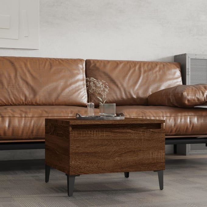 vidaXL - Bijzettafel - 50x46x35 - cm - bewerkt - hout - bruin - eikenkleur
