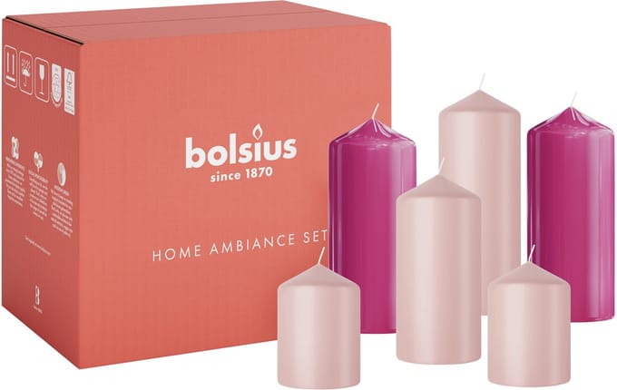 Bolsius - Gladde Stompkaarsen set - Roze - 6 stuks