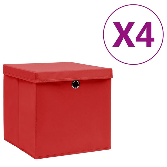 vidaXL - Opbergboxen - met - deksel - 4 - st - 28x28x28 - cm - rood