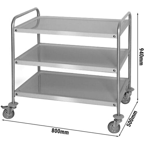 GGM Gastro Servierwagen - 800x500mm - mit 3 Abstellflächen Zilver