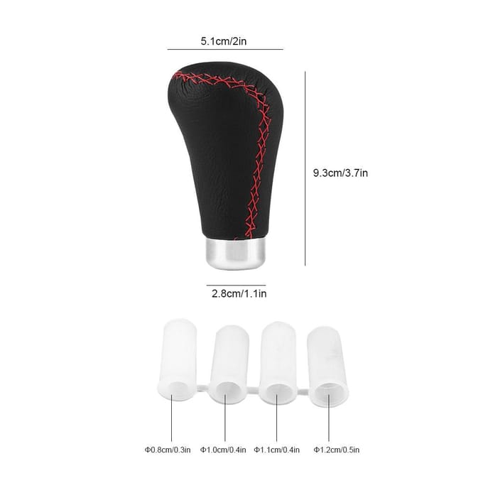 Universele Versnellingspookknop Schakelpookkop met 4 Adapters Zwart Leer Rode Stiksels black