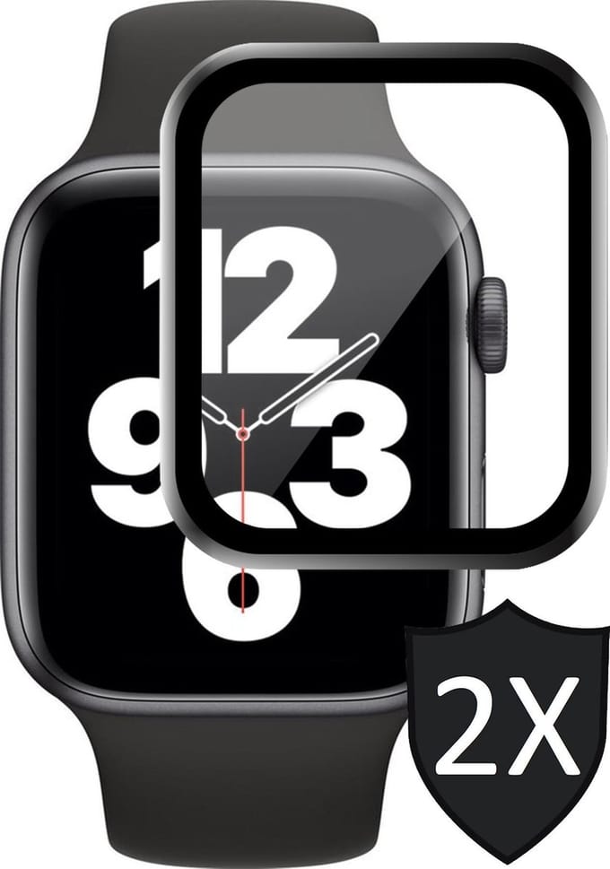 Screenprotector geschikt voor Apple Watch SE 44 mm - Full Screen Protector Glas - 2 Stuks