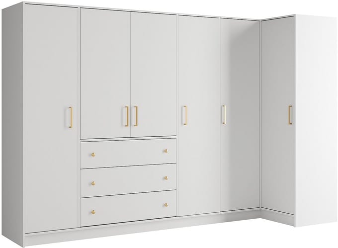 Vente-unique Hoekkast met 6 deuren en 3 lades - L311 cm - Wit - LIZANDRO